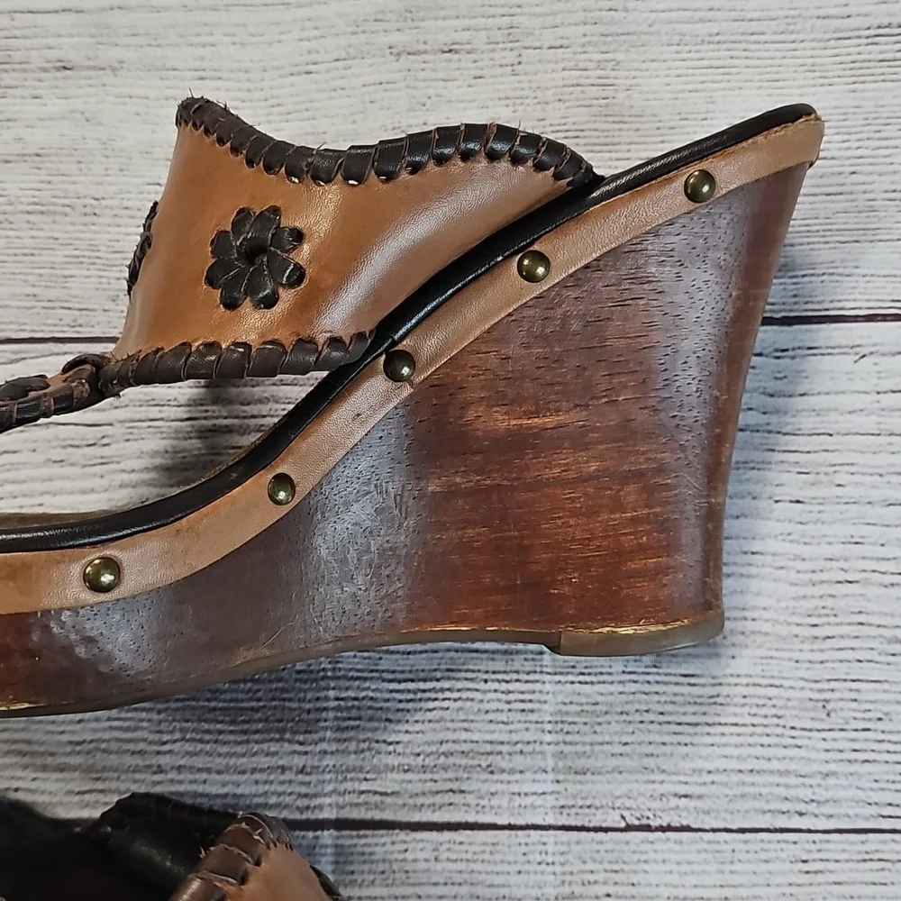 Jack Rogers 7/7.5 Tan Leather Platform Sandals